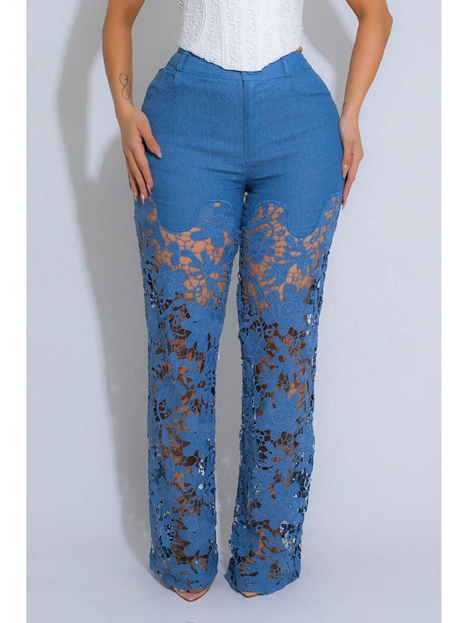 Chicto - Wholesale Pants - Women's - Fashion High Waist Lace Pants