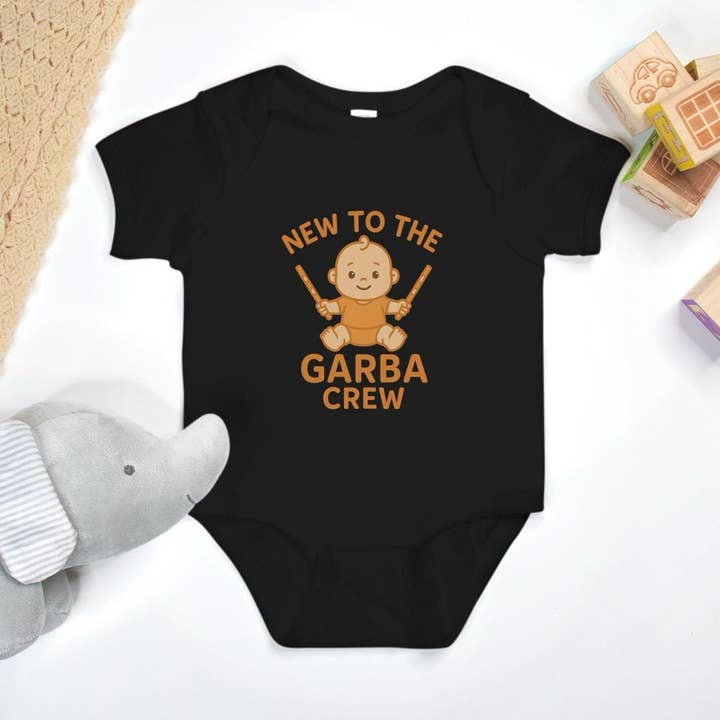 Smriti Designs Gift Shop - Wholesale Bodysuit (non-footed) – Baby - "New to the Garba Crew" Baby Onesie - Black0