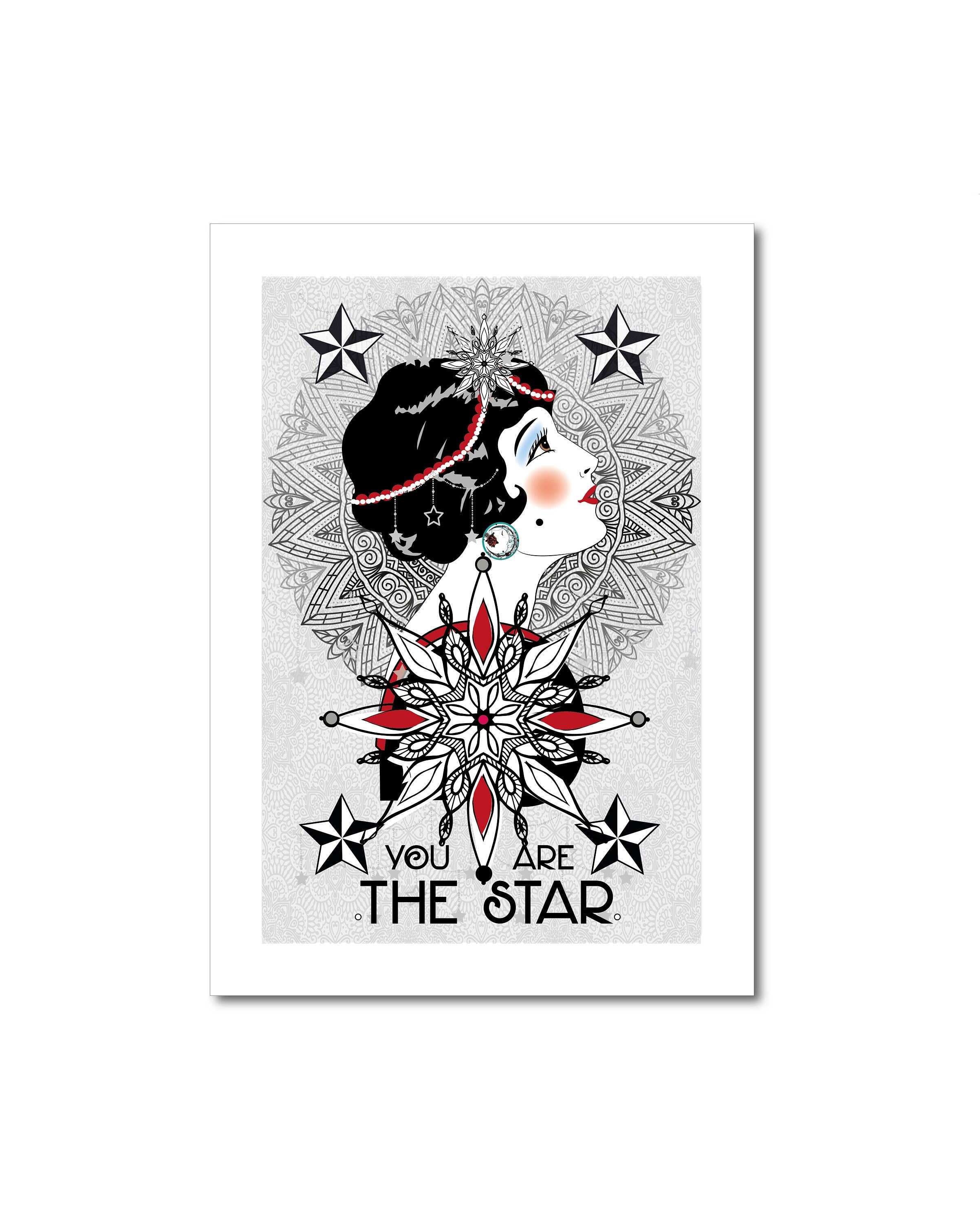 Rosie Rose Parker – wholesale Art print – Star and lady print whimsical unusual print illustration4