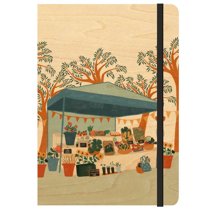 Diario con copertina in legno A5 (bianco) - Farmers Market per la vendita all'ingrosso da parte di Greenigo