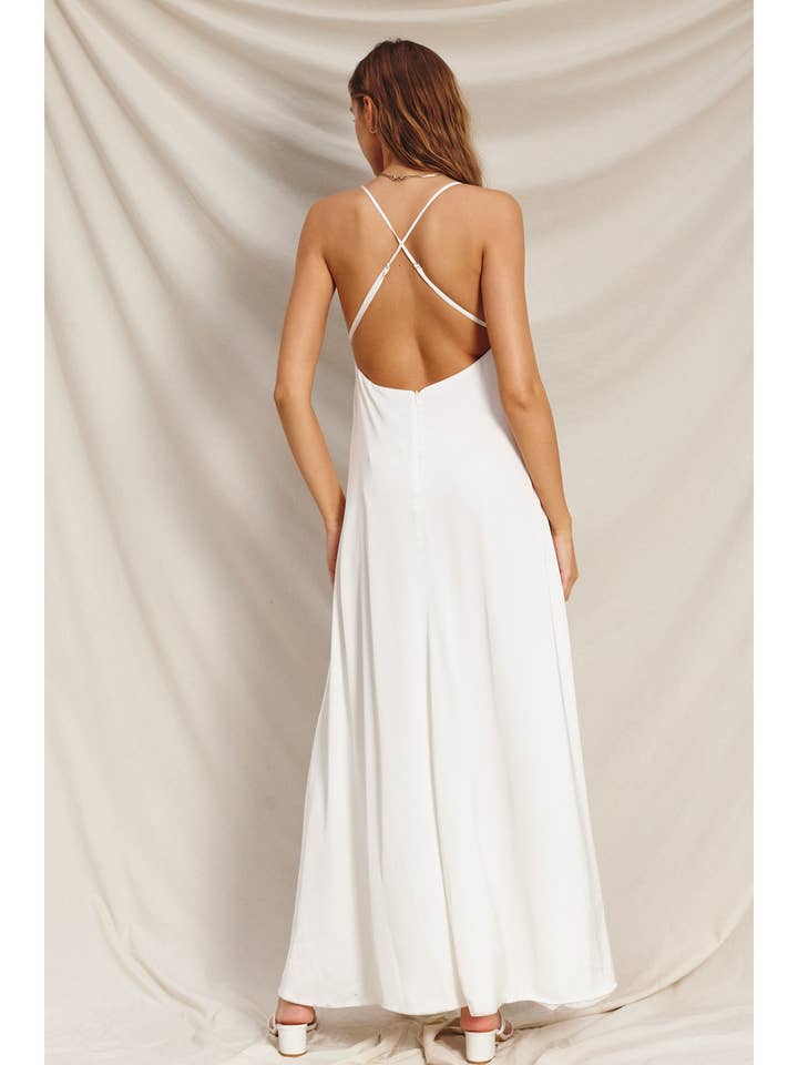 Dress Forum - Wholesale Dress - Women's - Dull Satin Open Back Plunging Maxi Dress