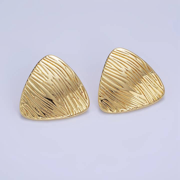 14K Gold Filled 24.3mm Line-Textured Triangle Stud Earrings for wholesale by Aim Eternal