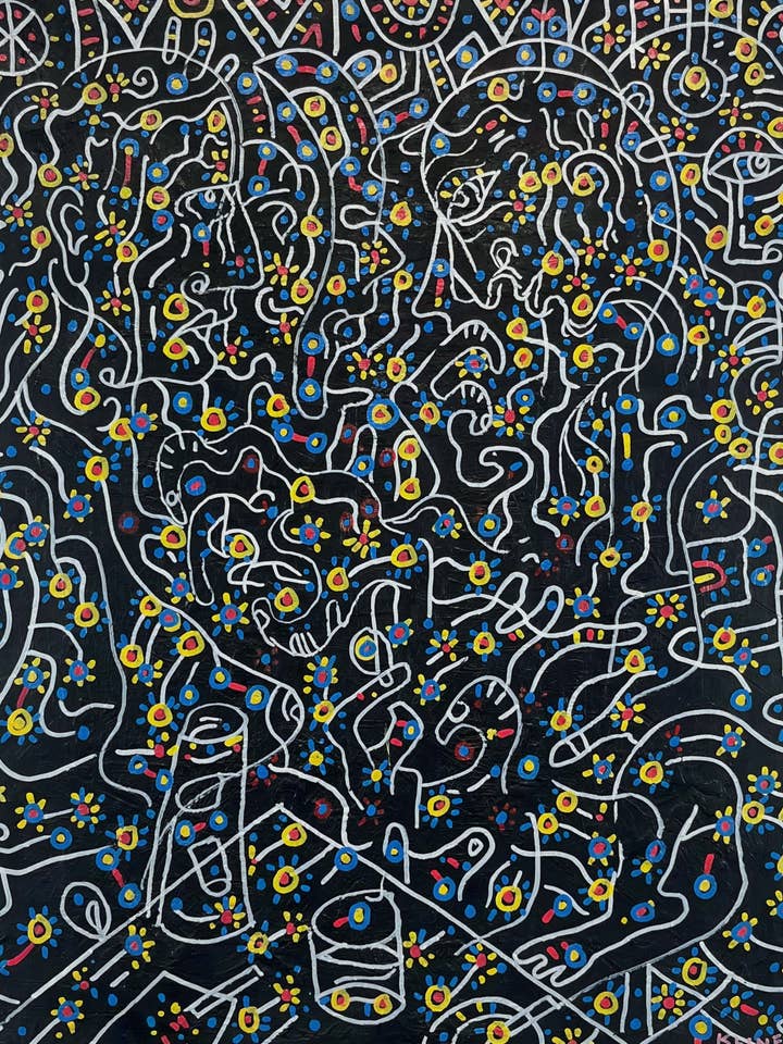 Un cri de rage. Huile et marqueurs à l'huile sur toile. 20 « x 24". Oeuvre de John Kline. Peinture moderne expressionniste abstraite Kansas City pour la vente par John Kline Artwork