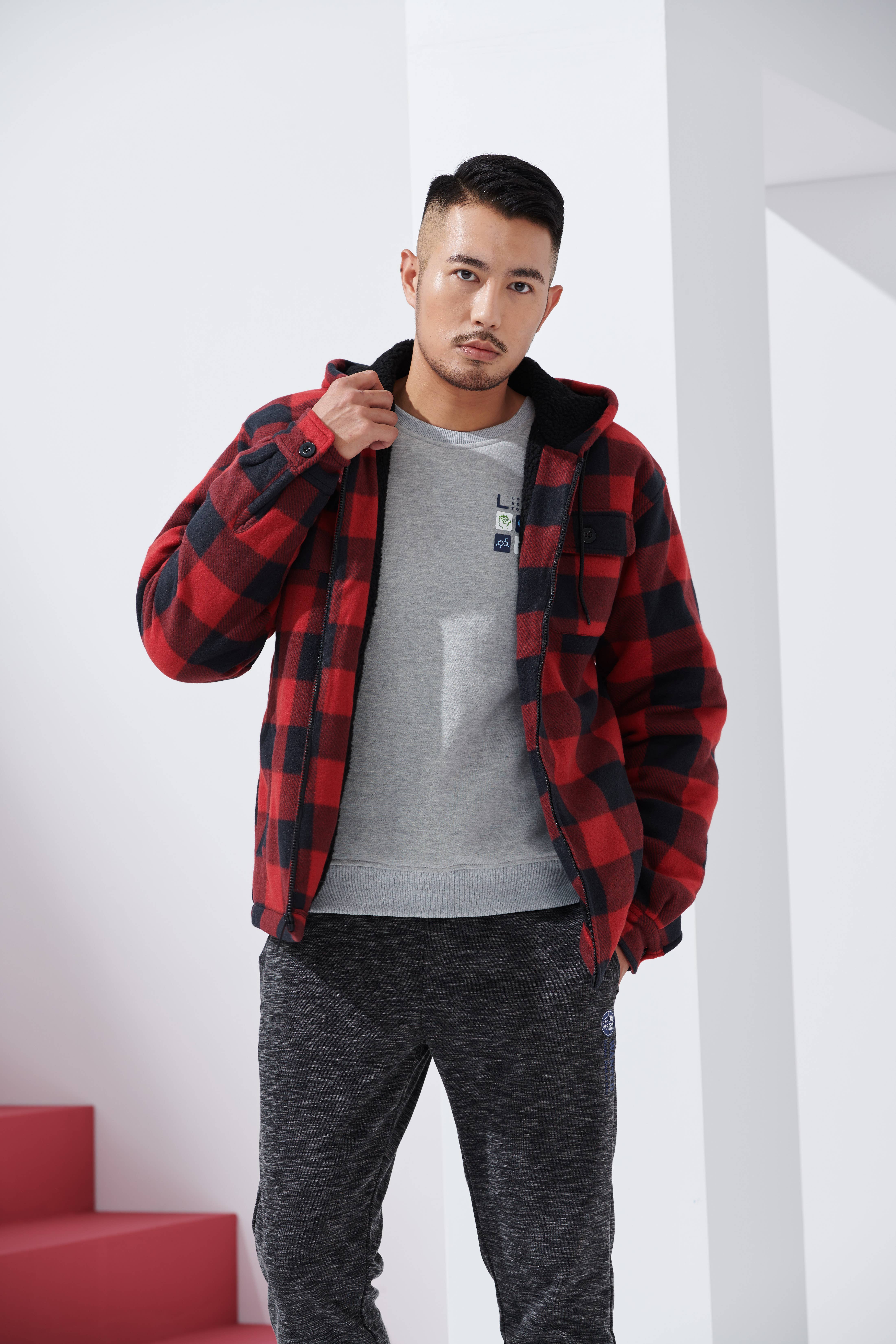 LeeHanTon - Wholesale Jacket - Men's - LeeHanTon Men's Hooded Sherpa Lined Plaid Jacket1