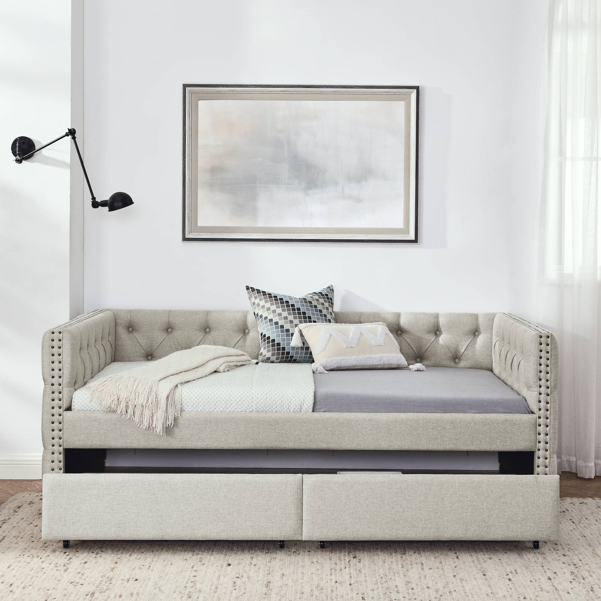 39F Inc. - Wholesale Bed - Upholstered Twin Size Daybed with Two Drawers with Button9