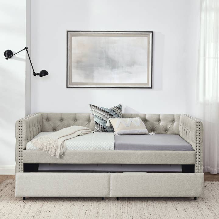 39F Inc. - Wholesale Bed - Upholstered Twin Size Daybed with Two Drawers with Button9