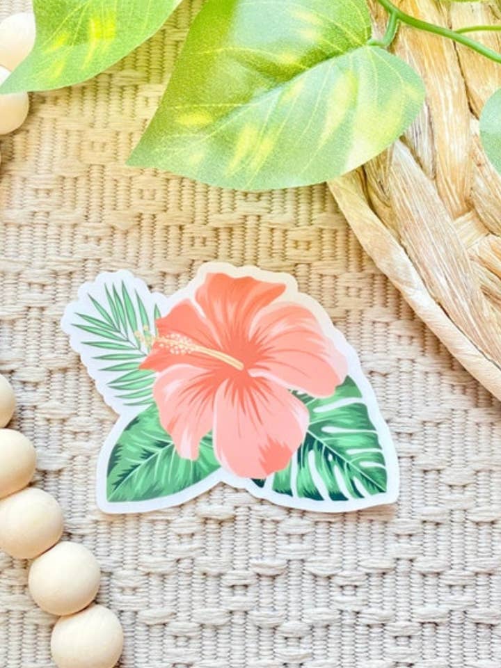 Rosa hibiskus blomma klar klistermärke 3x2.4 i. för wholesale av taelormade