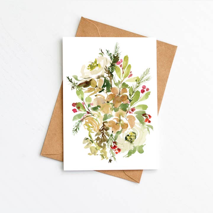 Christmas Winter Bouquet Single A2 Card for wholesale by LaCott Fine Art