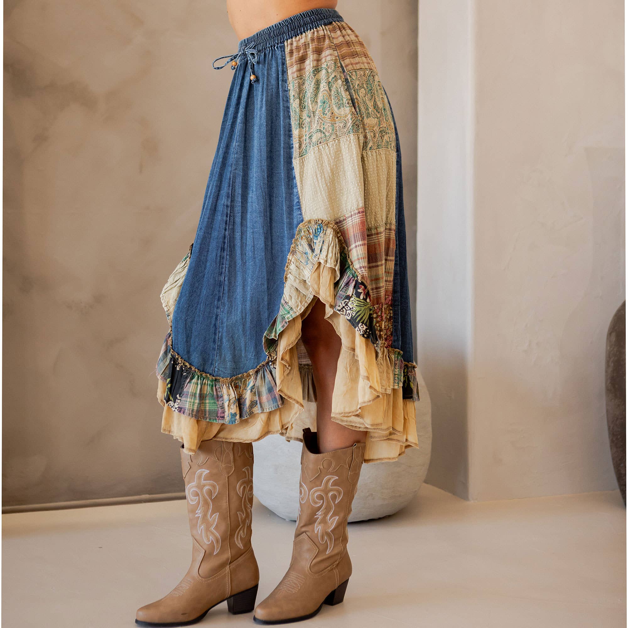 Young Threads - Wholesale Skirt - Women's - Western Boho Chic: Patchwork Midi Skirt 2