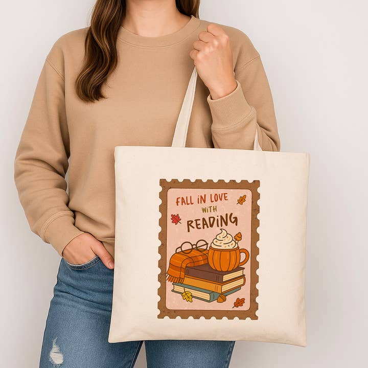 DaisyChainDesignCo - Wholesale Tote Bag - Women's - Cozy Fall Reading Canvas Tote Bag