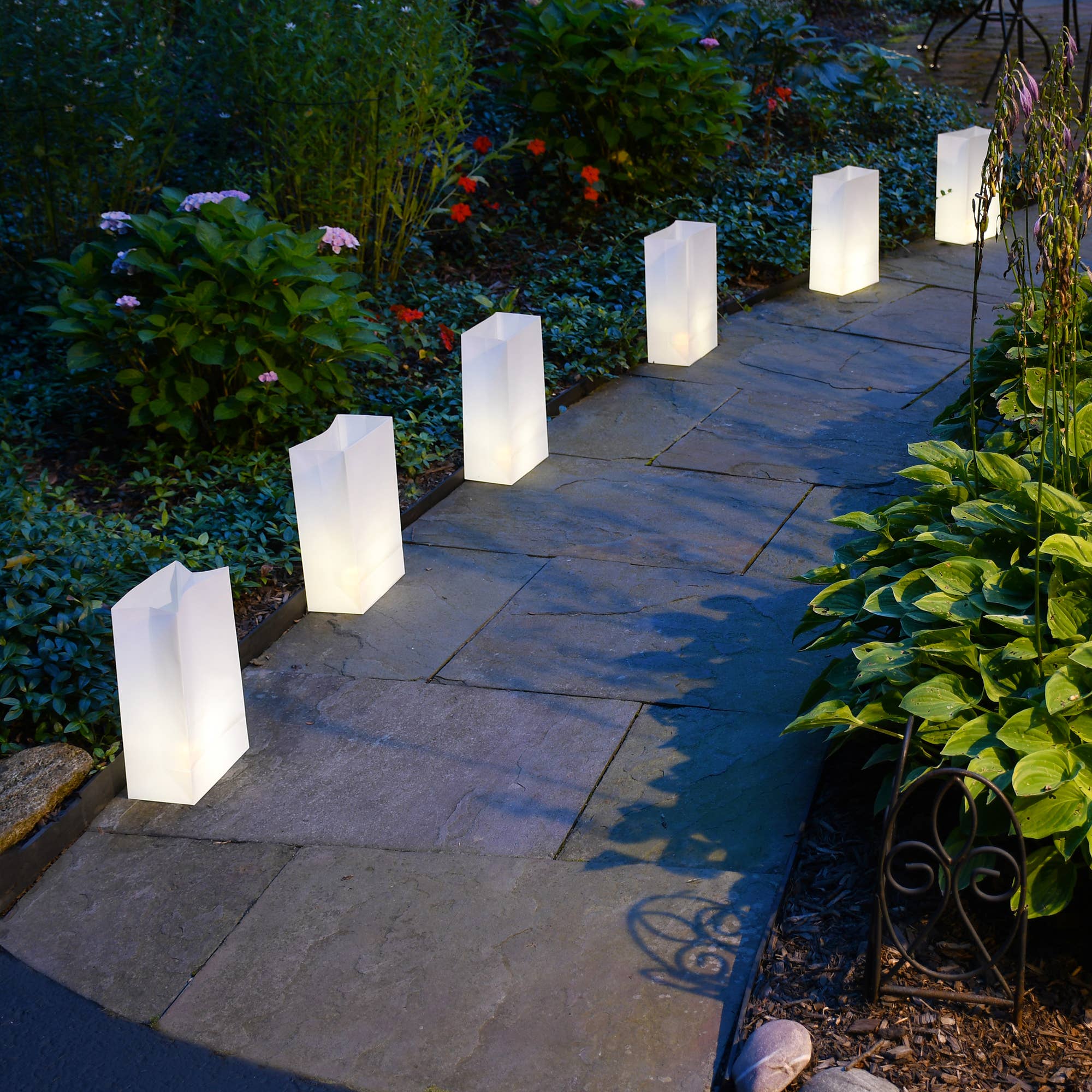 LumaBase - Wholesale Outdoor Candle - Battery Operated Luminaria Kit with Timer, White - Set of 62