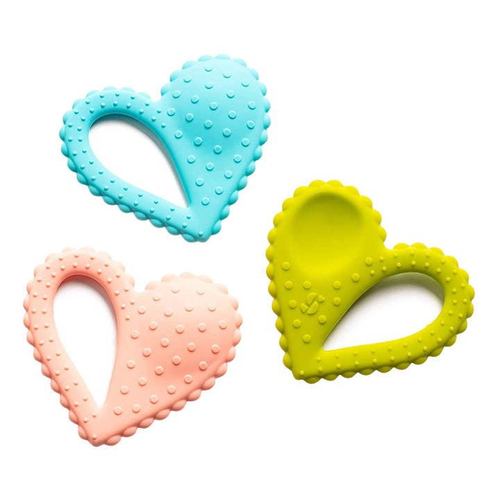 Teether-Heart Spoon 3-Pack - Light Pink, Light Blue, Light Green for wholesale by Special Supplies