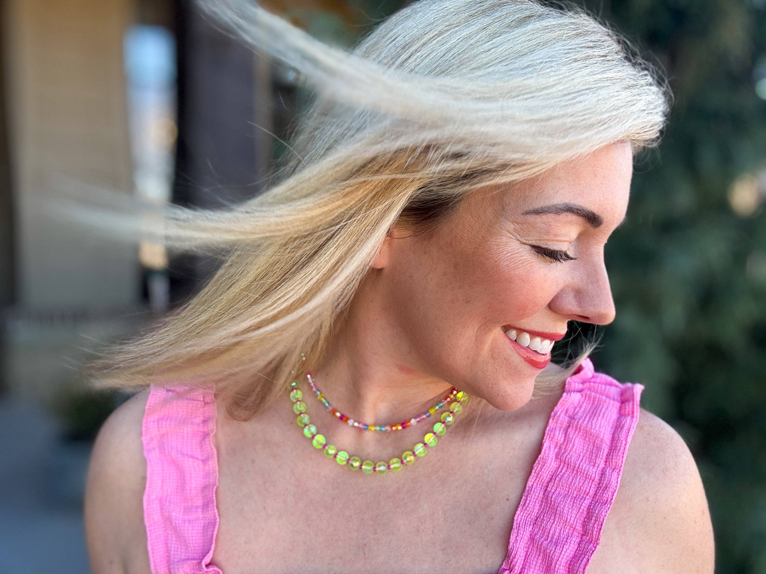 Taylor Elliott Designs - Wholesale Beaded/Pearl Necklace - Beaded Necklace - Green + Pink - Kenzie5