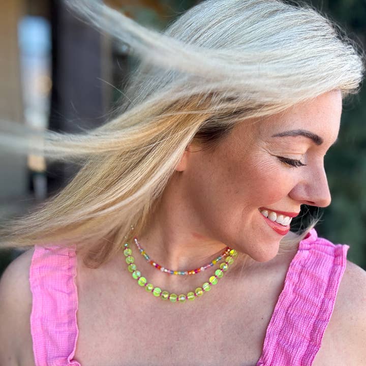 Taylor Elliott Designs - Wholesale Beaded/Pearl Necklace - Beaded Necklace - Green + Pink - Kenzie5