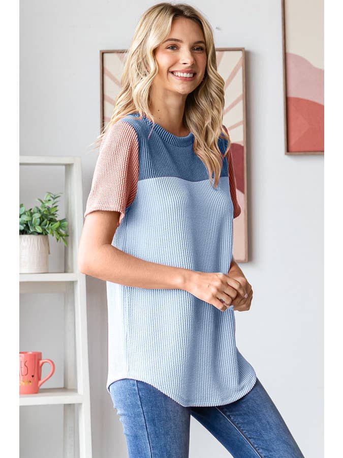 7th Ray - Wholesale Knit Top - Women's - Color Block Ribbed Women's Knit Top T5618