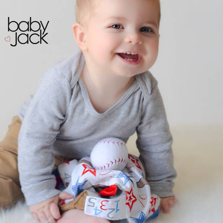Baby Jack and Company - Wholesale Security/Cuddle Blanket - Baby - Baseball Baby Learning Lovey Tag Stroller Toy 10" x 10"9