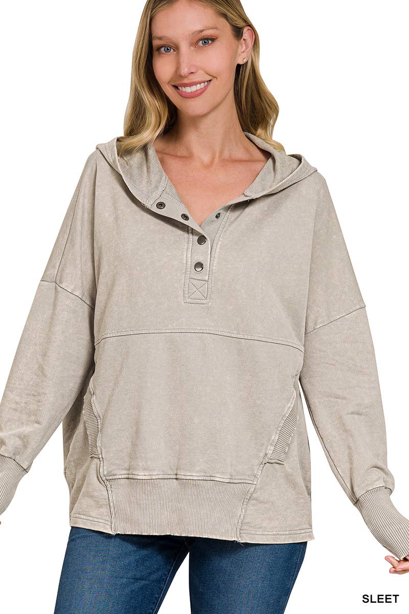 42POPS - Vente Sweat à capuche – femme - Sweat à capuche en molleton français délavé à l'acide avec poche kangourou.17