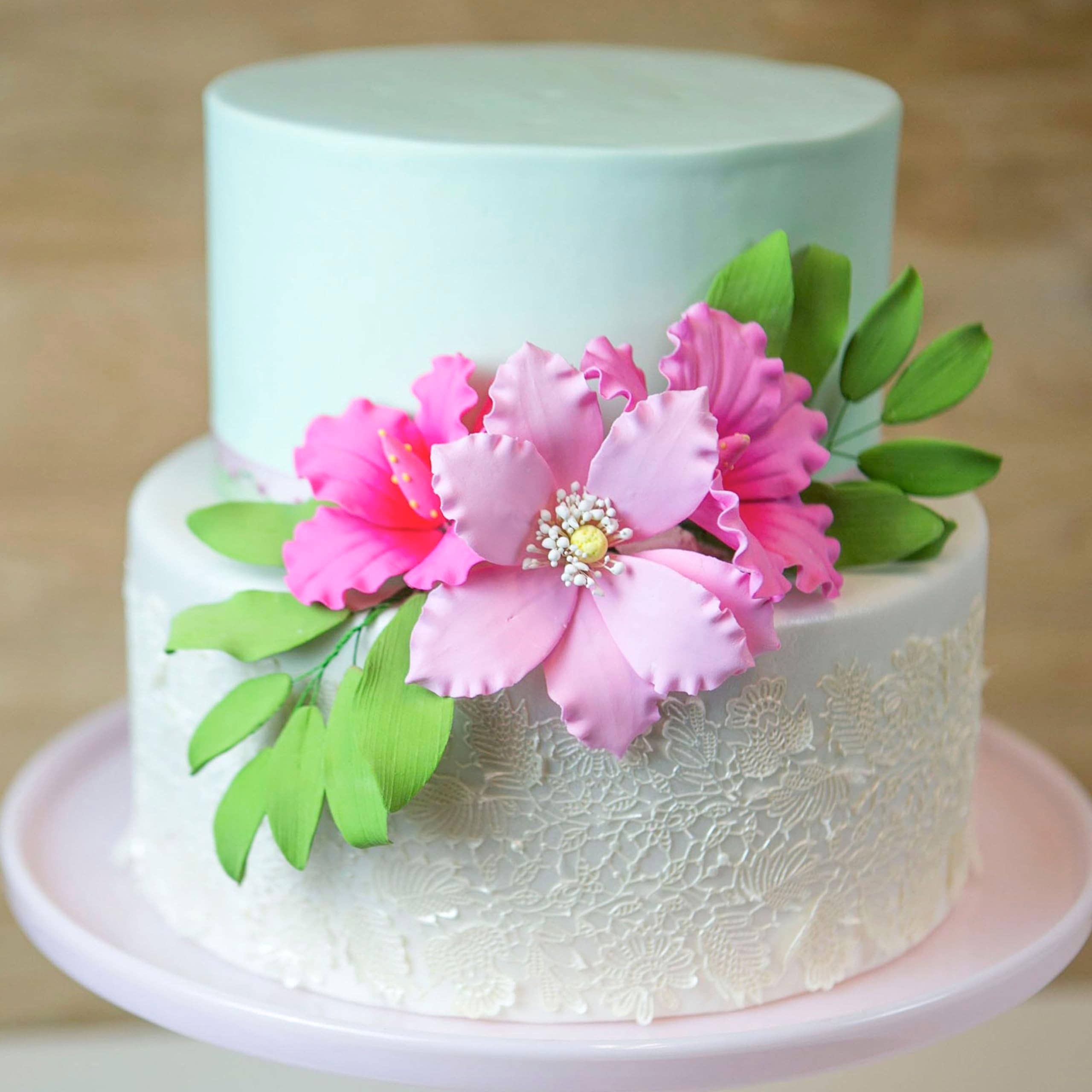 Global Sugar Art - Wholesale Taart/cupcaketopper - Clematis suikerbloemen van gum paste voor taarten door Global Sugar Art, roze, 3 stuks4