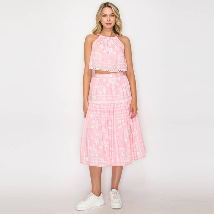 LoveWednesday - Wholesale Top & Skirt Set - Women's - Look At Me Print Set - Pink - LWT1934-SET