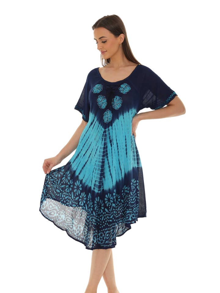 Tie Dye Floral Rayon Dress for wholesale by Shoreline Wear. INC