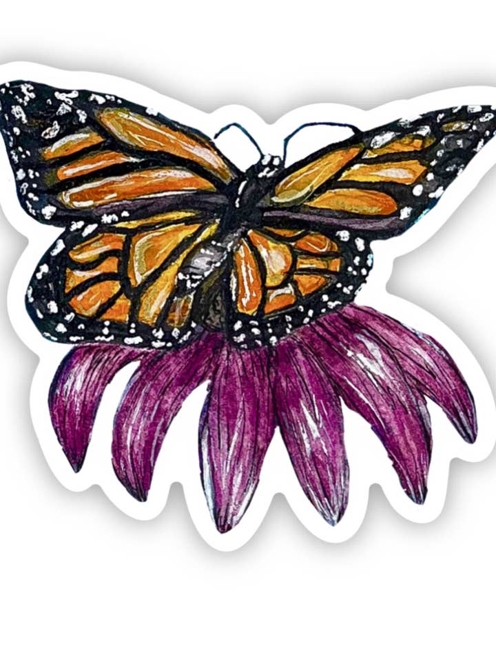 Echinacea butterfly vinyl sticker for wholesale by Indigo’s Meadow