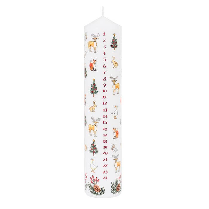 Winter Wildlife Christmas Large Pillar Advent Candle for wholesale by Alison Gardiner US