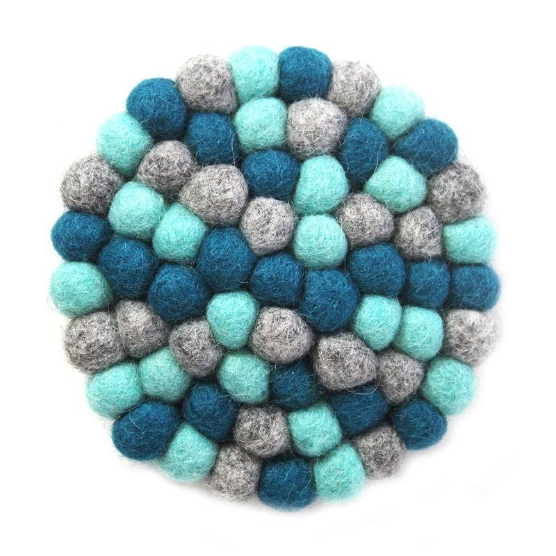 Global Crafts - Wholesale Coasters - Throat Chakra Blue Felt Ball Coasters - Set of 42