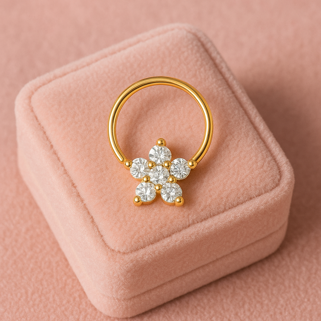 AG 925 JEWELLERY - Wholesale Nose Ring - 925 Sterling Silver Gold Plated Floral White Cz Cluster Nose Pin| Piercing Jewelry2