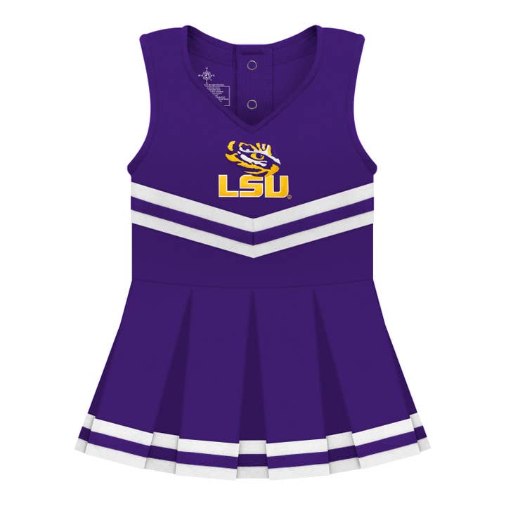 LSU Tigers Infant Cheer Dress Bodysuit for wholesale by Creative Knitwear