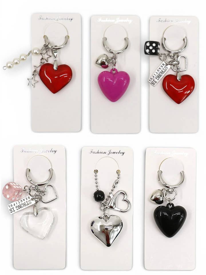 Mix Color Heart Charm Key Chain Set for wholesale by Artini Accessories