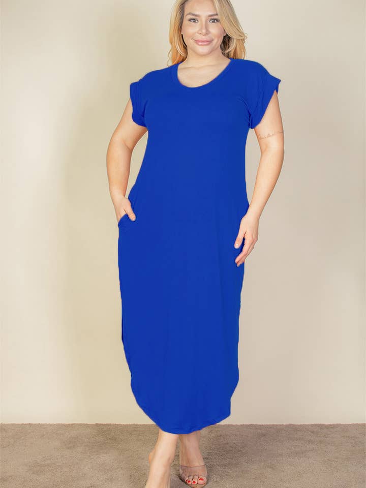 CAPELLA APPAREL - Wholesale Dress - Women's - Plus Size Hidden Pocket Batwing Sleeve V Neck Long Dress22