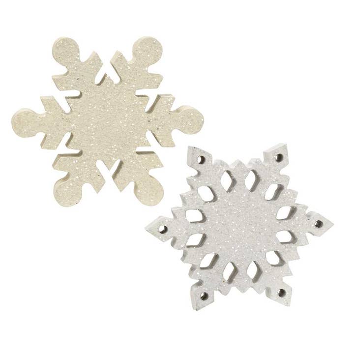 Wood Snowflake Sitter, 2 Assorted for wholesale by The Hearthside Collection