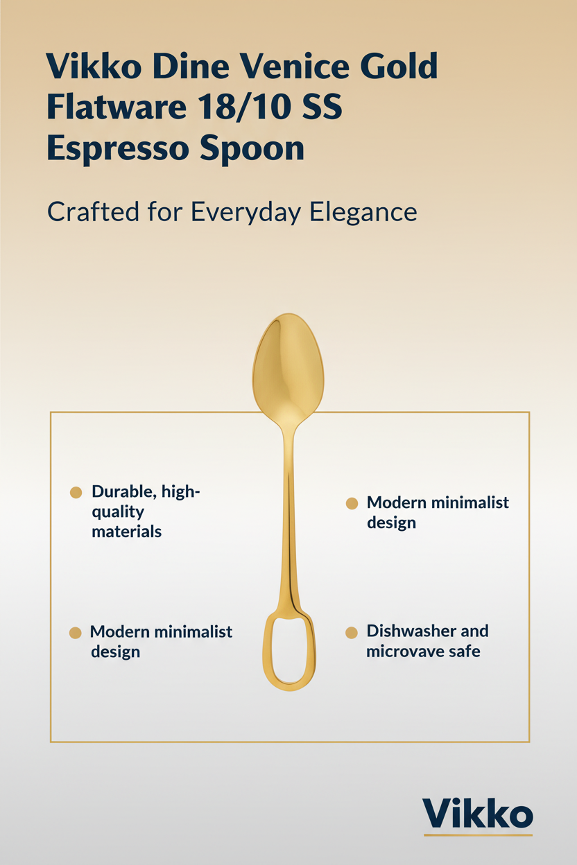 Kadra Kitchenware - Wholesale Table spoon (cutlery) - Vikko Dine Venice Gold Flatware 18/10 SS Espresso Spoon3