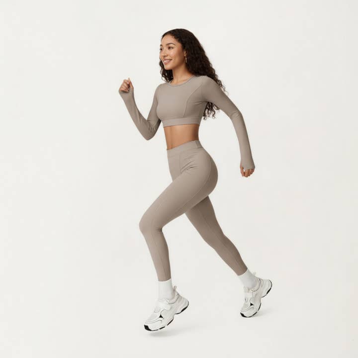 Active by Anna-Kaci - Wholesale Athletic Top - Women's - Ribbed Cropped Long-Sleeve Top with Square Neckline and Contour Seaming11