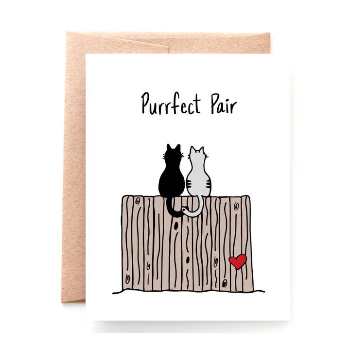 Purrfect Pair, Cat Valentine Card, Anniversary Card, Love for wholesale by Yellow Daisy Paper Co.