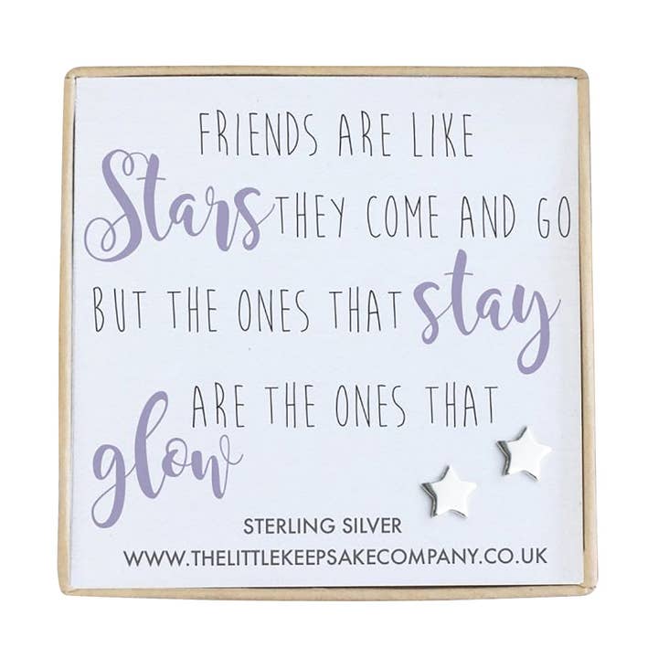 Sterling Silver Quote Earrings - Friends Are Like Stars, They Come And Go for wholesale by The Little Keepsake Company