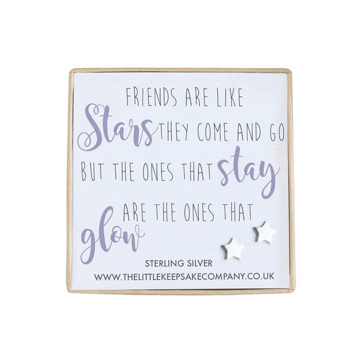 Sterling Silver Quote Earrings - Friends Are Like Stars, They Come And Go for wholesale by The Little Keepsake Company