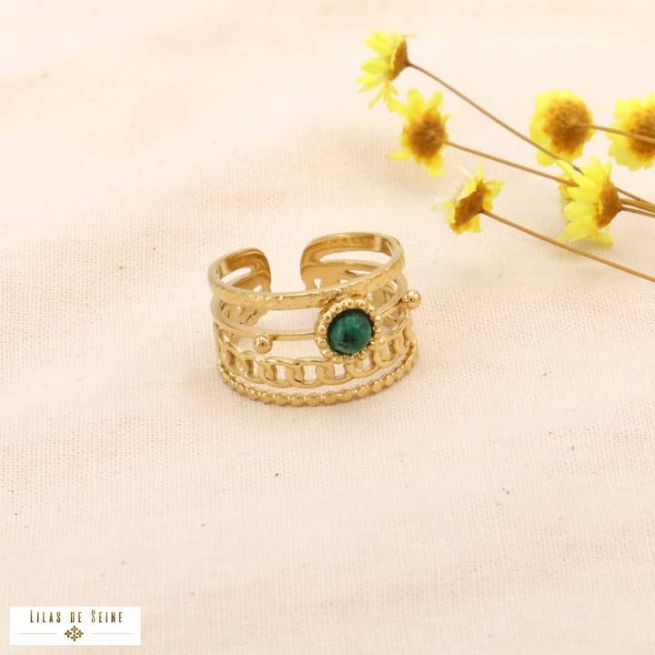 Lilas de Seine - Wholesale Band/Stacked Ring - Multi-band ring stainless steel cabochon stone 04240232