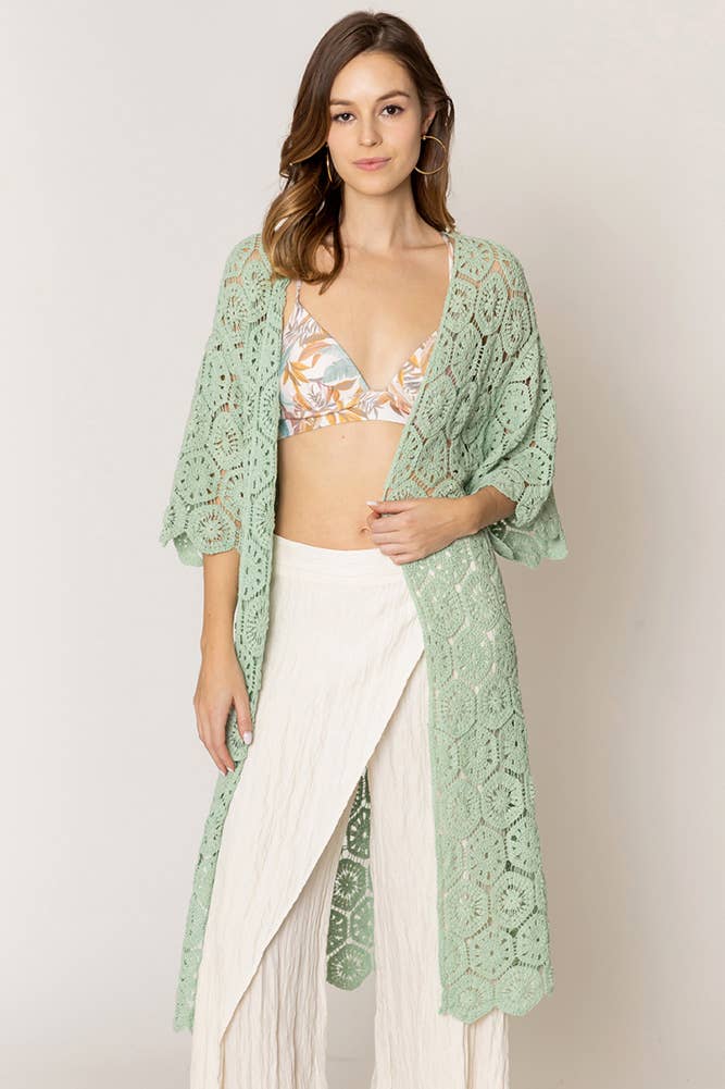 Hana - Wholesale Cardigan - Women's - Geometric Pattern Crochet Long Solid Cardigan13