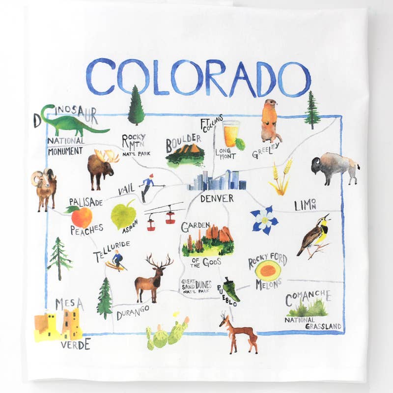 Erck Designs - Wholesale Tea Towel - Colorado Map Tea Towel | Colorado Art Kitchen Towel1