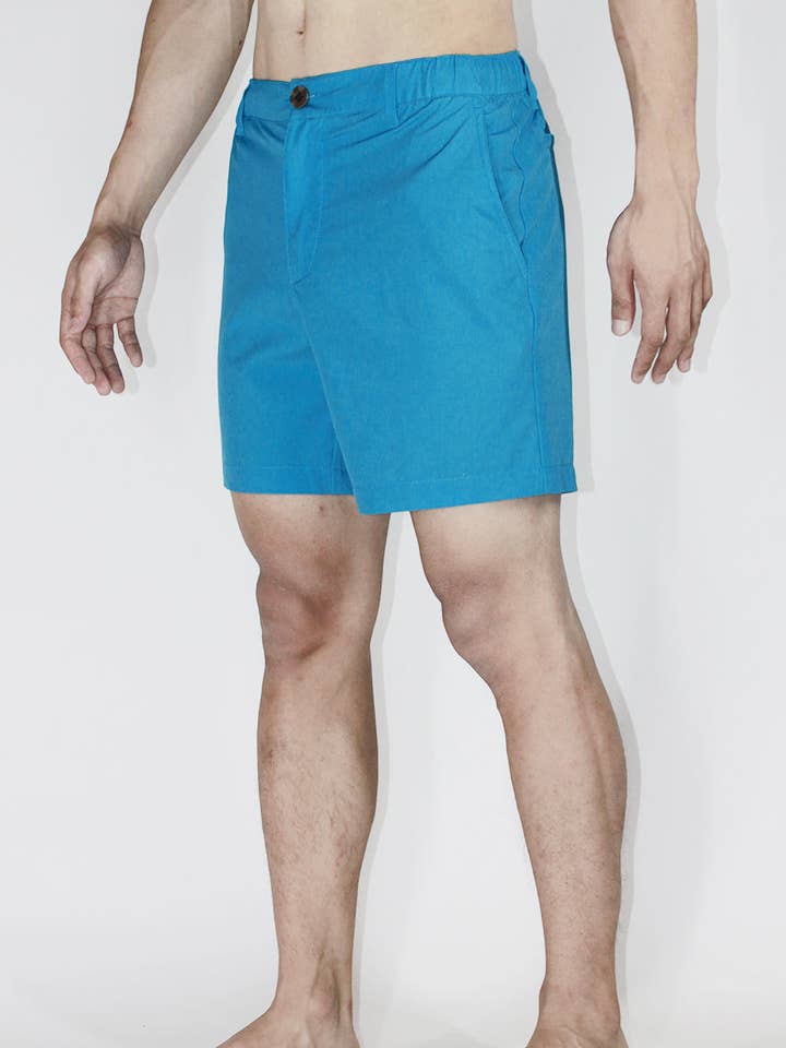 6" Swim Trunks Half Elastic Waistband solid Shorts-Water Fun for wholesale by Islandhaze