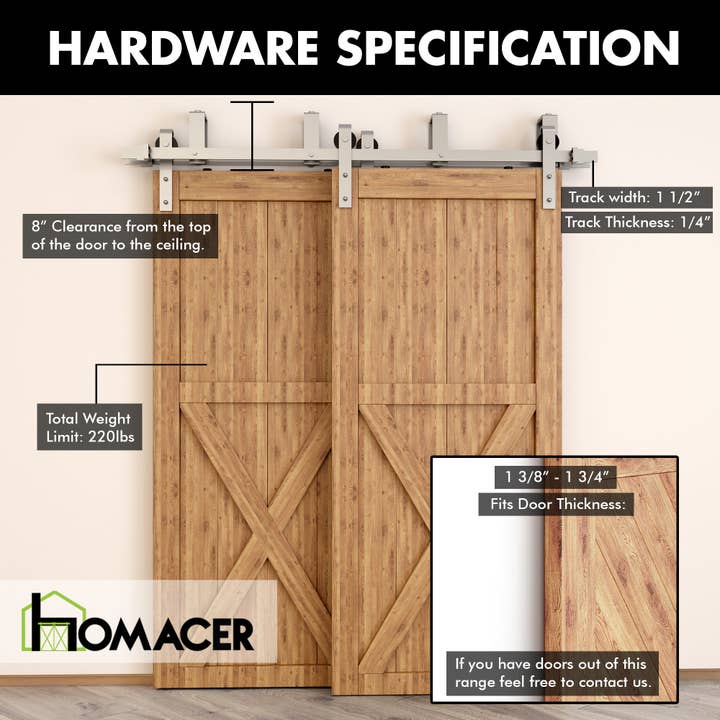 Homacer INC - Wholesale Knob/Pull - Double Track U-Shape Bypass Sliding Barn Door Hardware Kit - Classic Design Roller4
