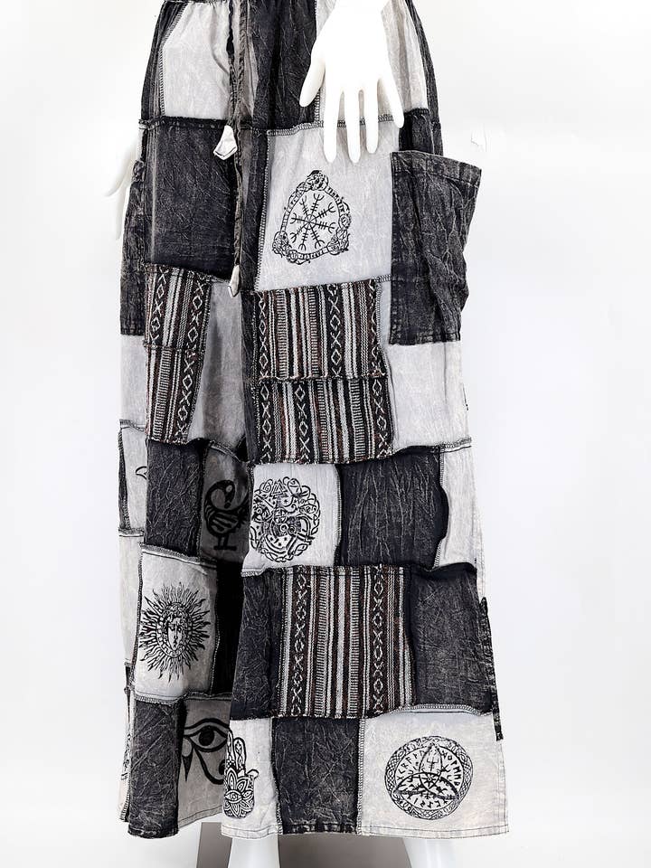 Himalaya Handmade - Wholesale Pants – Women's - Cotton Hippie Handmade Harem Overlock Old Gods Symbols Patchwork Wide Leg Bohemian Trousers12