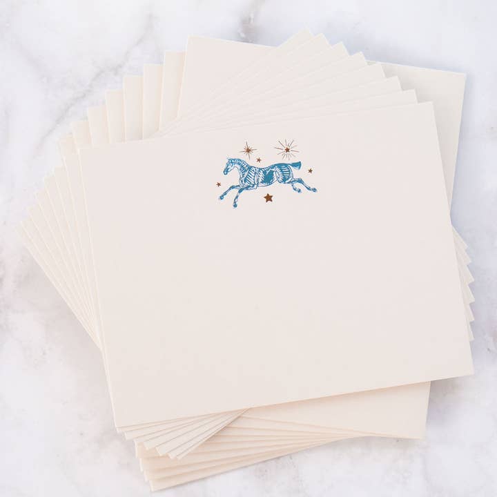 Danielle Demers Studio - Wholesale Stationery/Notecard Set - Celestial Horse Leaping Foil Stamped Cards, Set of 83