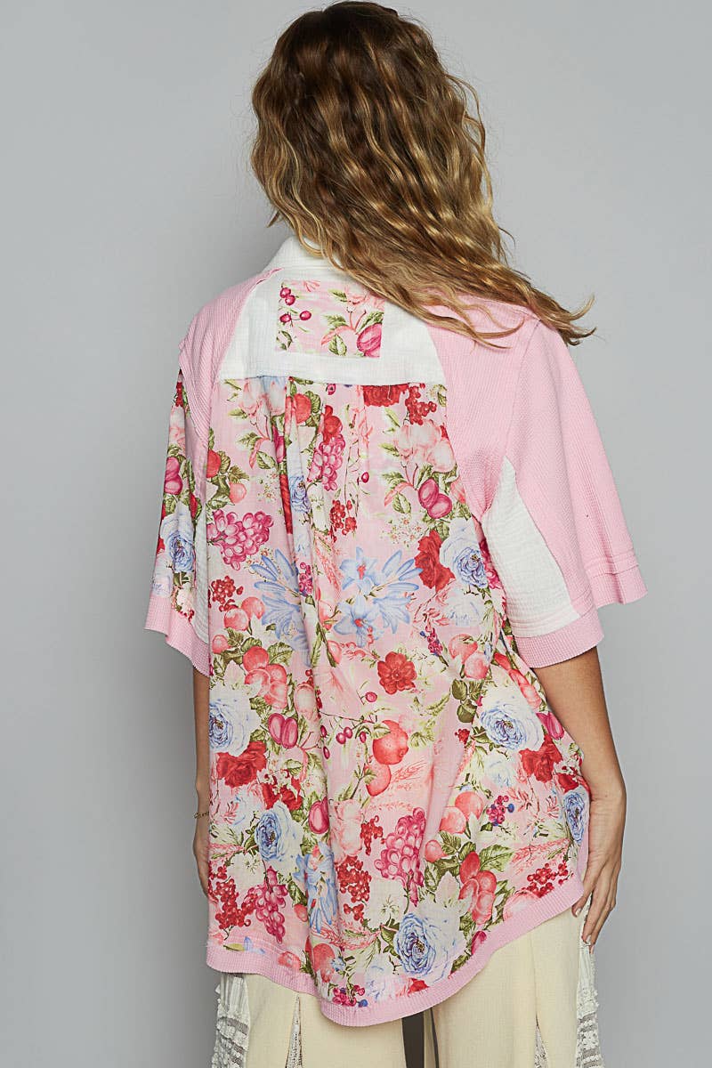 Pol Clothing - Vente Chemise à col boutonné – femme - Haut chemise à manches courtes imprimé floral avec col8