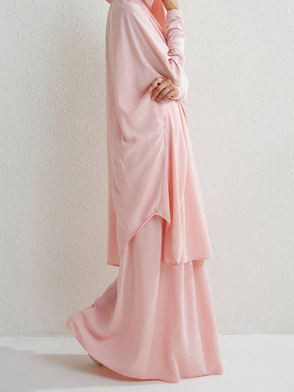 Sheer Trend - Wholesale Top & Skirt Set - Women's - Batwing Sleeves Long Sleeves Muslim Solid Color High Neck Shirts Top + Skirts Bottom Two Pieces Set6