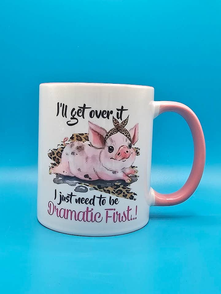 Dramatic pig pink mug for wholesale by craft shed creations