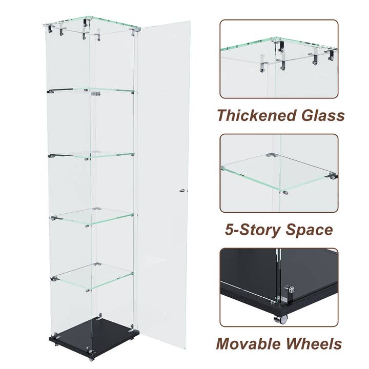 39F Inc. - Wholesale Bookcase - Premium 5-Tier Glass Display Case with 5 Dynamic LED Modes, Single Door Tempered Glass Bookshelf for Collectibles & Decor, Floor Standing Display Cabinet for Home & Office, Easy Assembly6