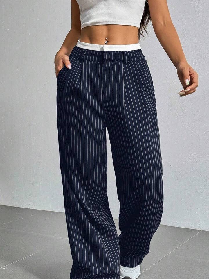 CWBLP1116_HIGH-WAISTED STRIPED LOOSE STRAIGHT-LEG TROUSERS for wholesale by NINEXIS