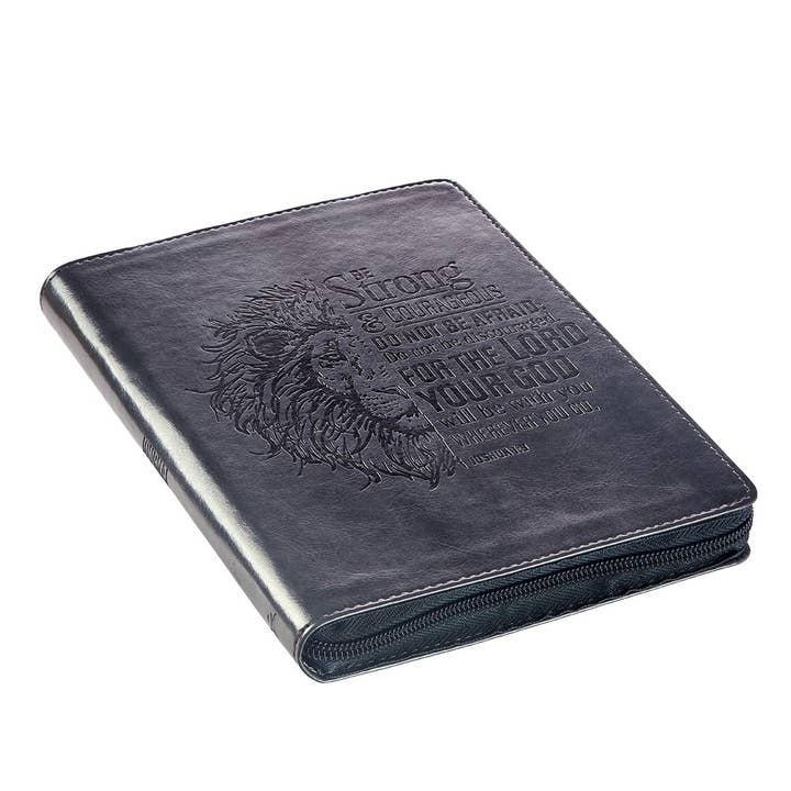Christian Art Gifts - Wholesale Journal/Diary - Journal Classic Zip Gray Be Strong Joshua 1:9